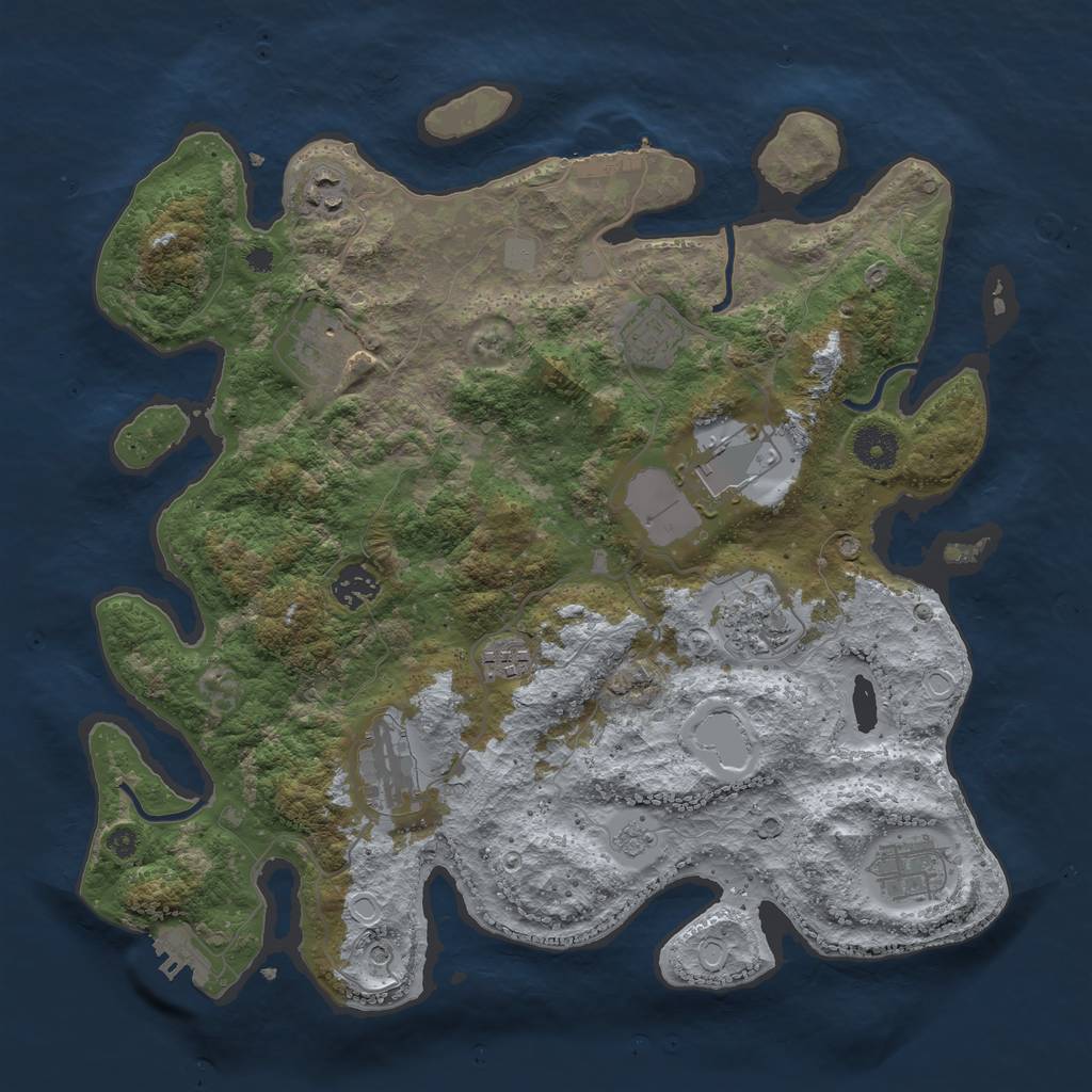 Rust Map: Procedural Map, Size: 3700, Seed: 2040951592, 18 Monuments