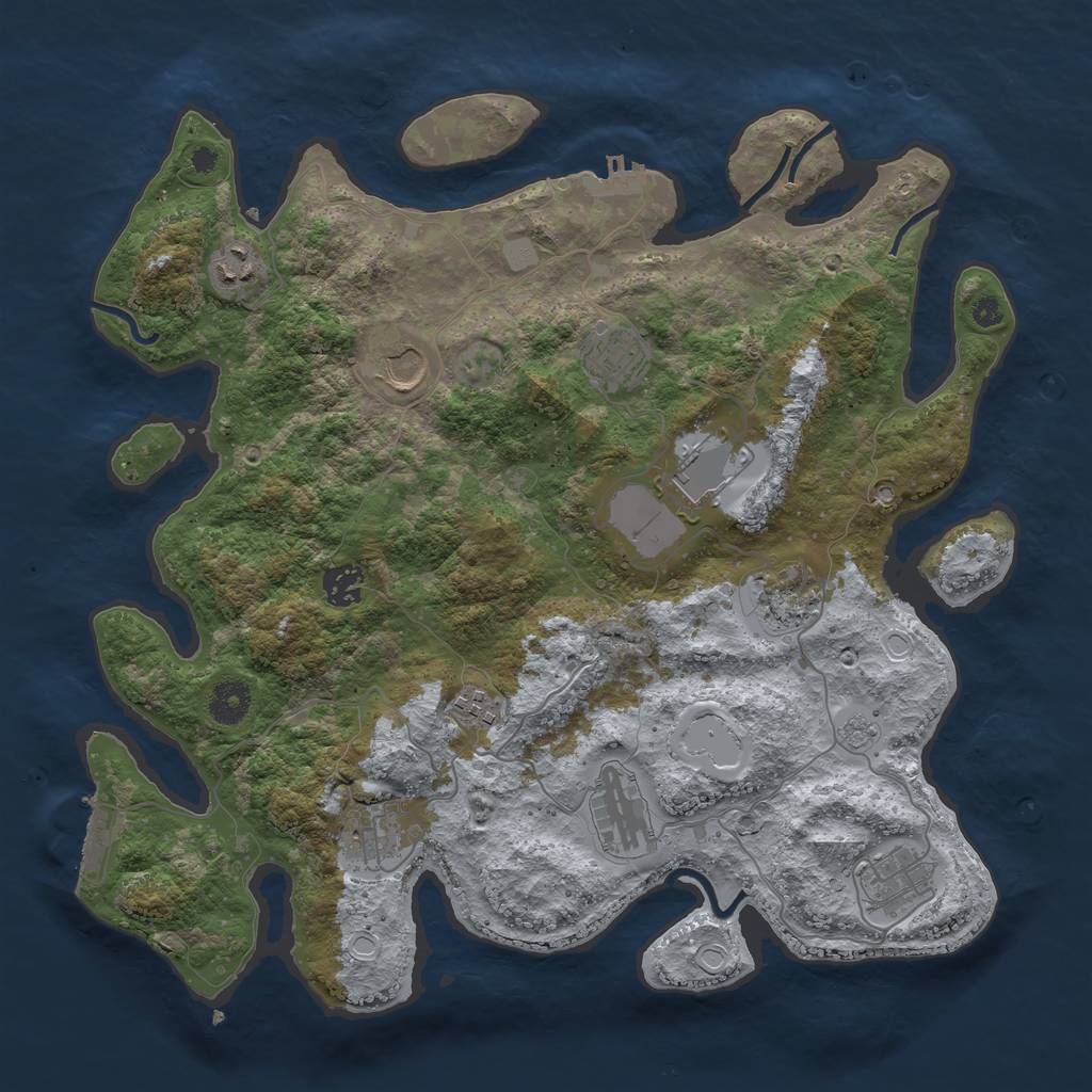 Rust Map: Procedural Map, Size: 3800, Seed: 2040951592, 18 Monuments