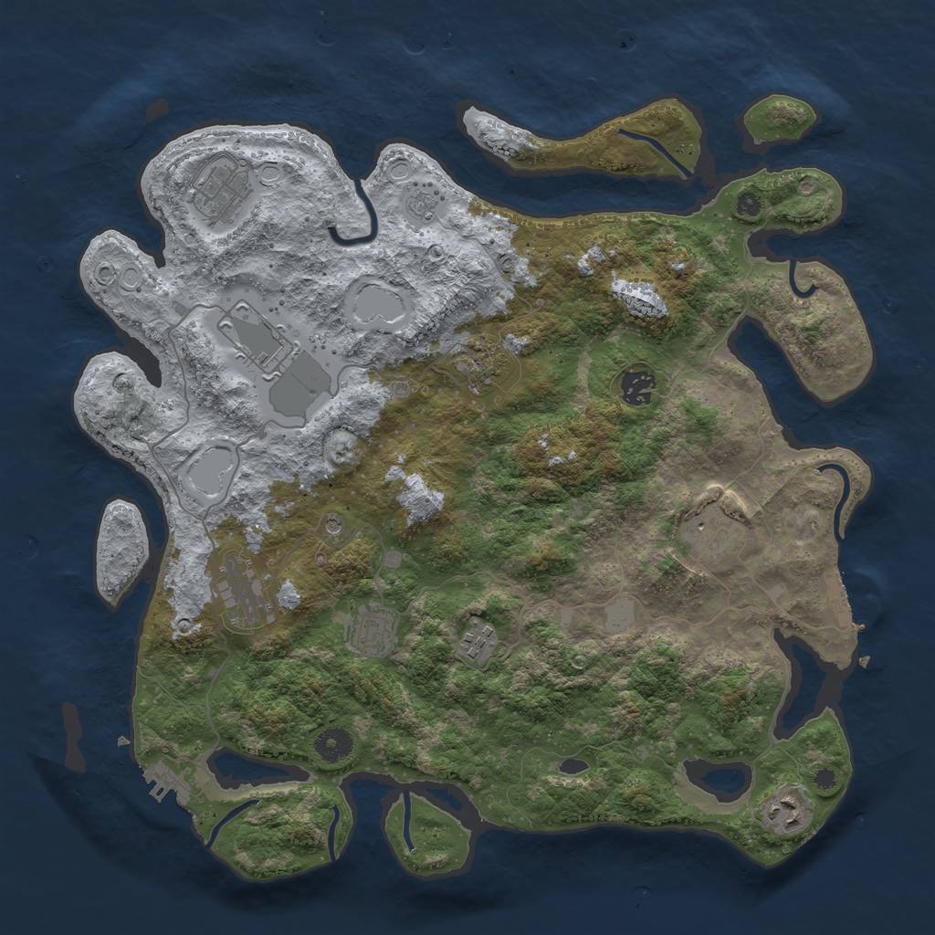 Rust Map: Procedural Map, Size: 3950, Seed: 48382661, 18 Monuments