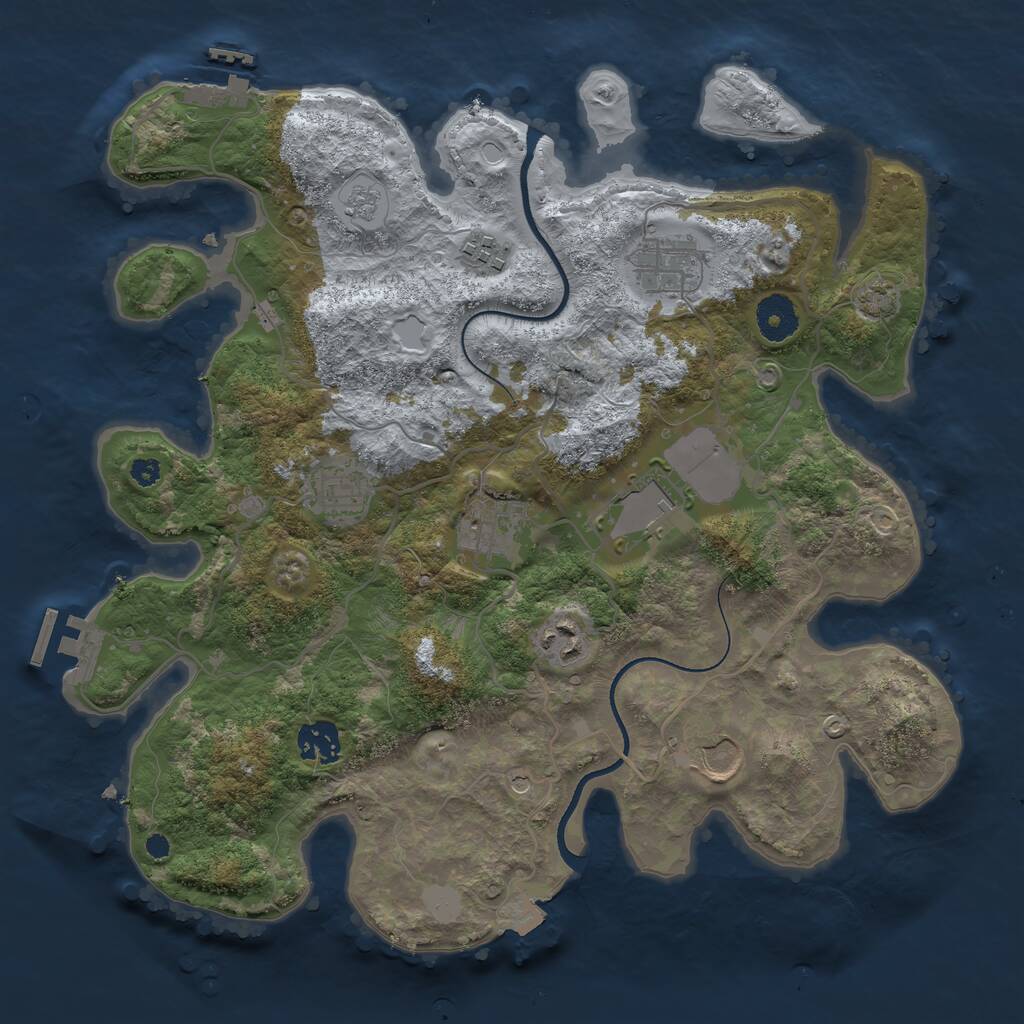Rust Map: Procedural Map, Size: 3500, Seed: 1077888526, 14 Monuments