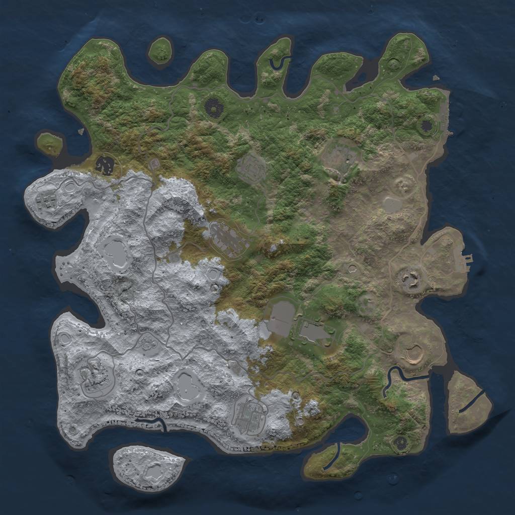 Rust Map: Procedural Map, Size: 4000, Seed: 847656845, 19 Monuments