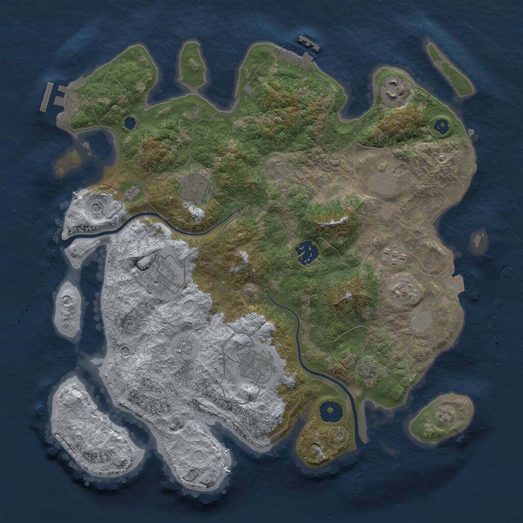 Rust Map: Procedural Map, Size: 3500, Seed: 703336635, 13 Monuments