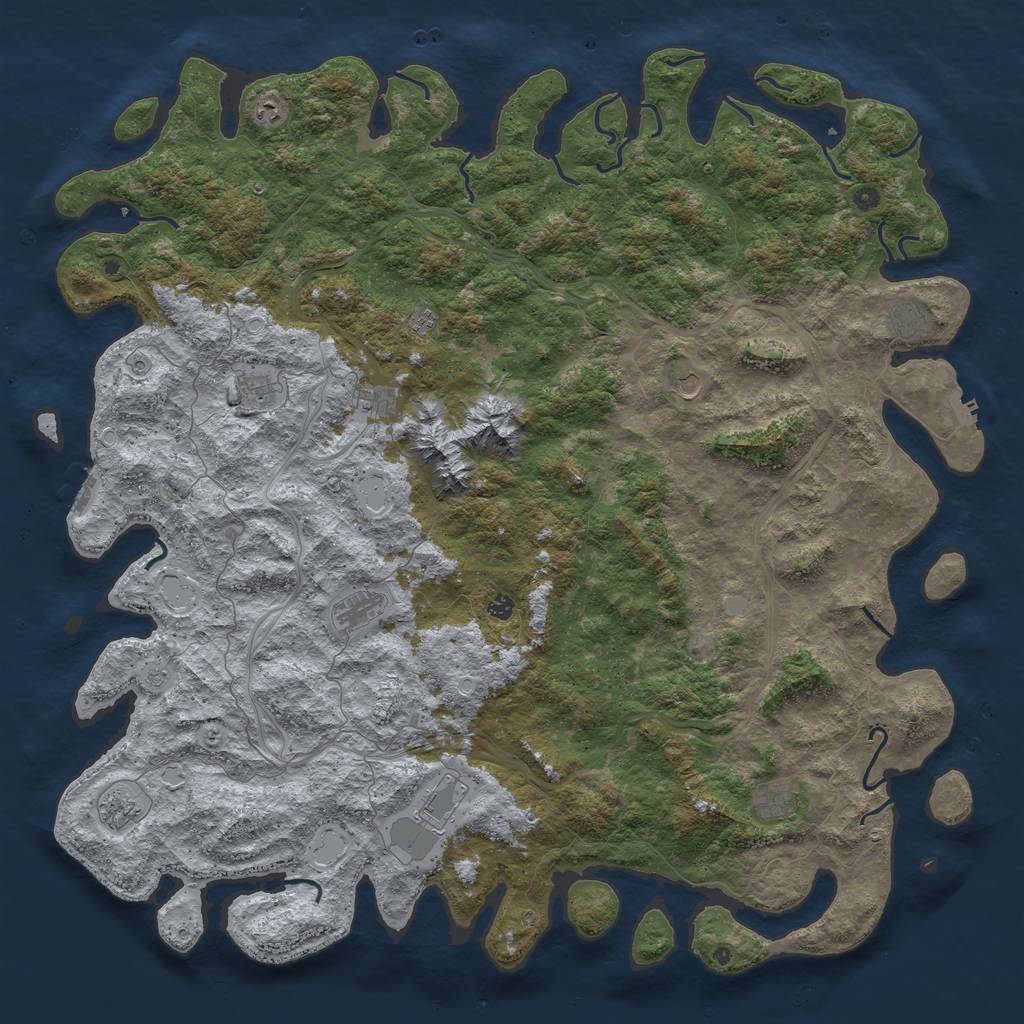 Rust Map: Procedural Map, Size: 6000, Seed: 976431, 20 Monuments