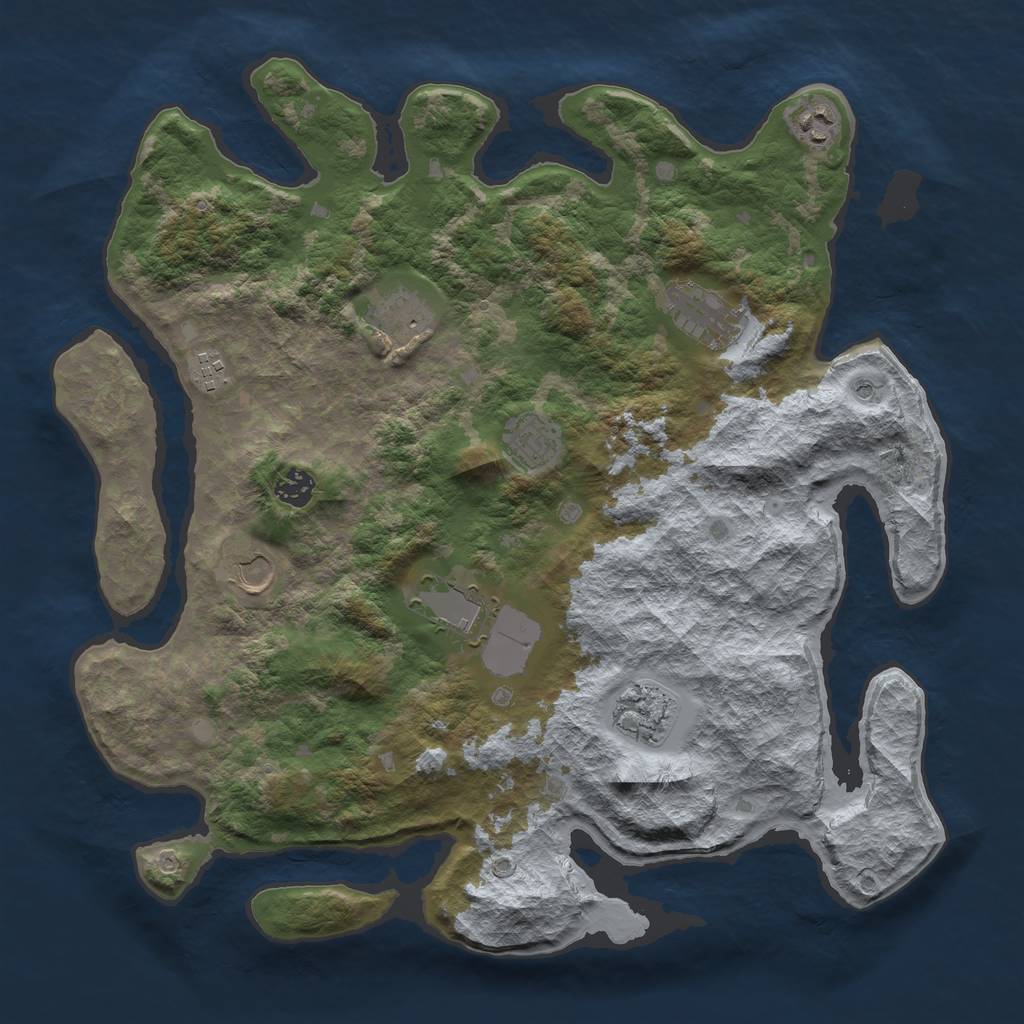 Rust Map: Barren, Size: 4000, Seed: 47154049, 12 Monuments