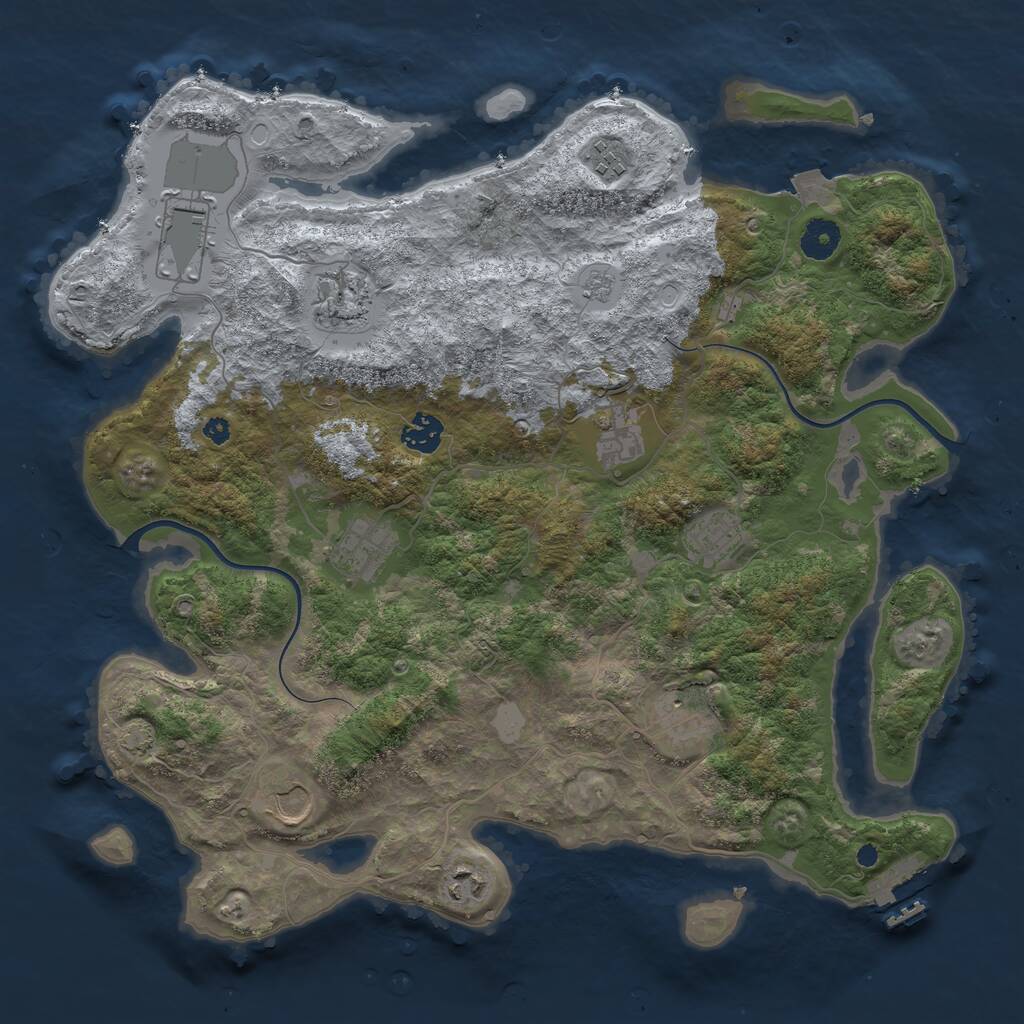 Rust Map: Procedural Map, Size: 3850, Seed: 1909230661, 14 Monuments