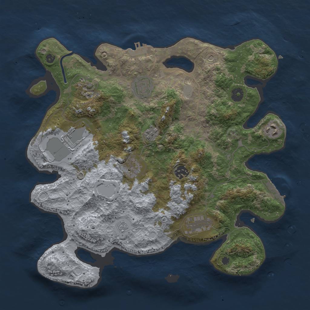Rust Map: Procedural Map, Size: 3500, Seed: 1141319445, 17 Monuments