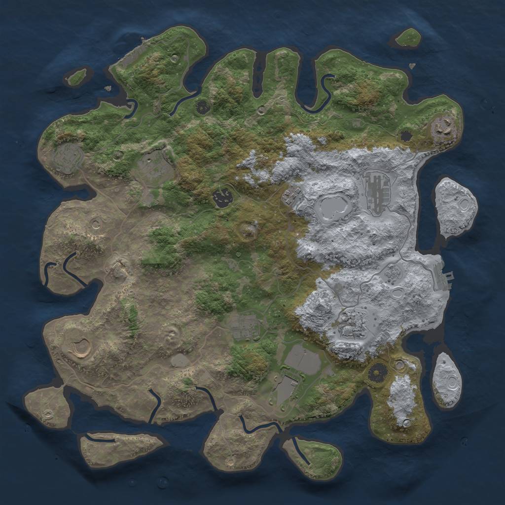 Rust Map: Procedural Map, Size: 3900, Seed: 843929851, 19 Monuments