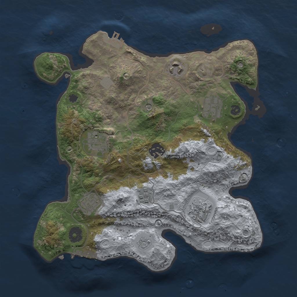 Rust Map: Procedural Map, Size: 3000, Seed: 2064279709, 16 Monuments