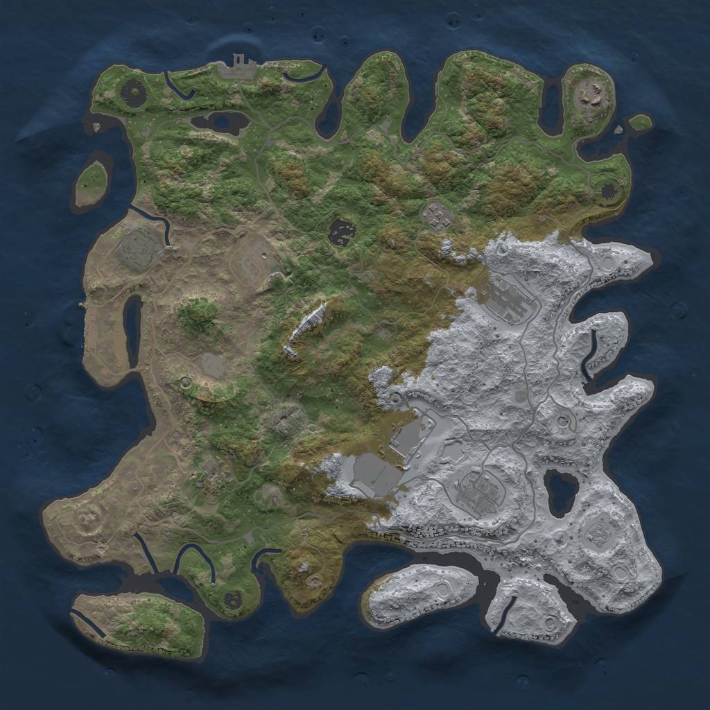 Rust Map: Procedural Map, Size: 4000, Seed: 596799943, 18 Monuments