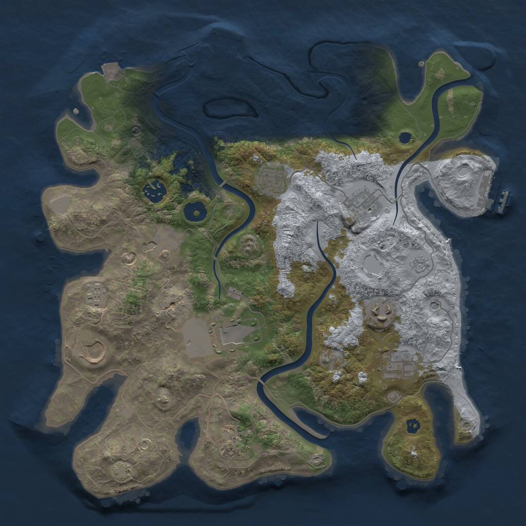 Rust Map: Procedural Map, Size: 3599, Seed: 100000, 16 Monuments
