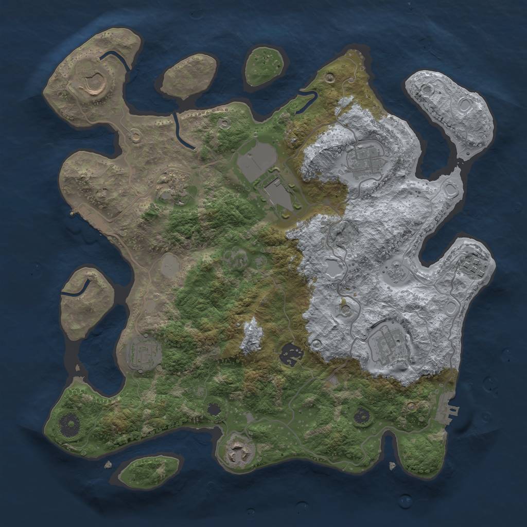 Rust Map: Procedural Map, Size: 3500, Seed: 2002332351, 18 Monuments