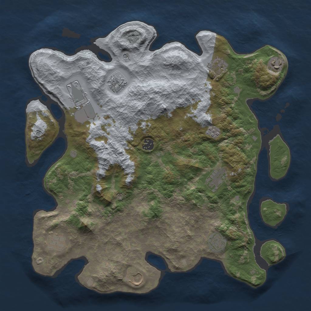 Rust Map: Barren, Size: 3950, Seed: 227096873, 13 Monuments