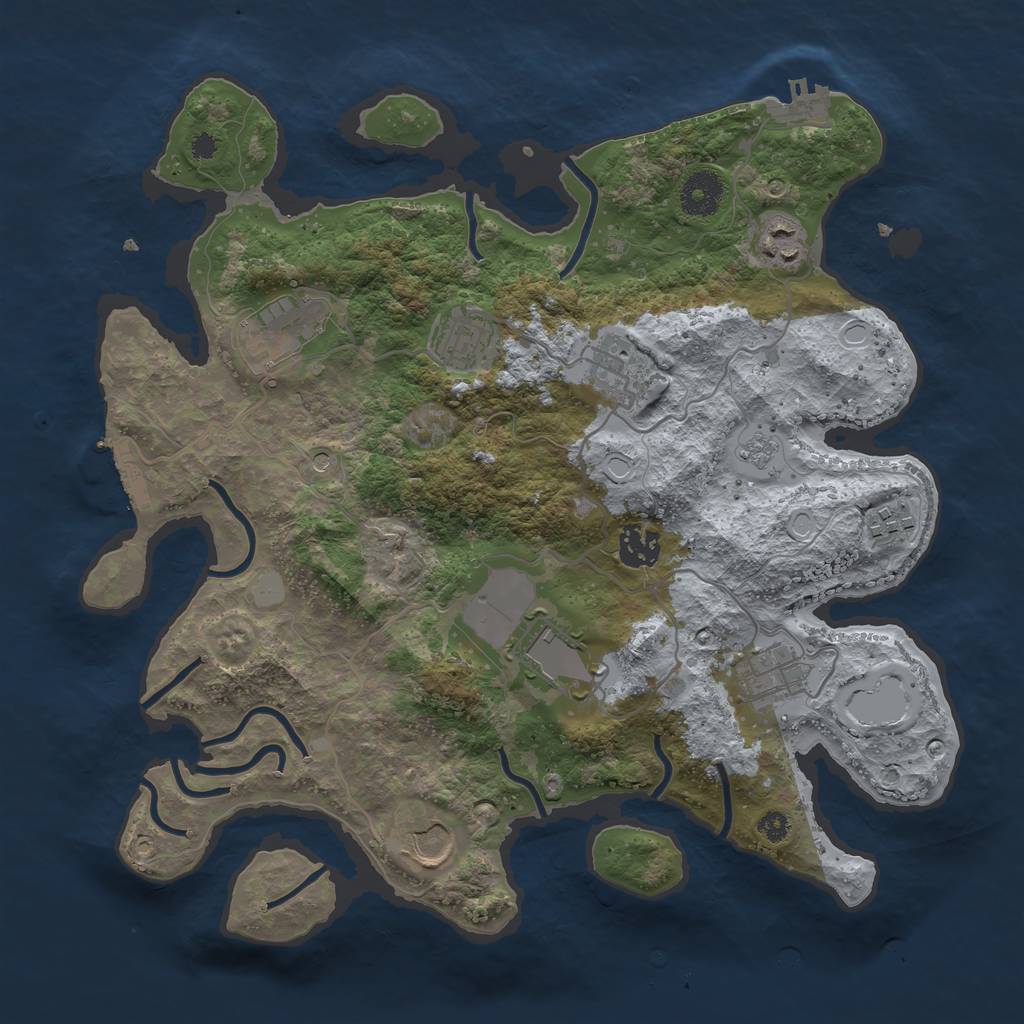 Rust Map: Procedural Map, Size: 3500, Seed: 38310244, 18 Monuments