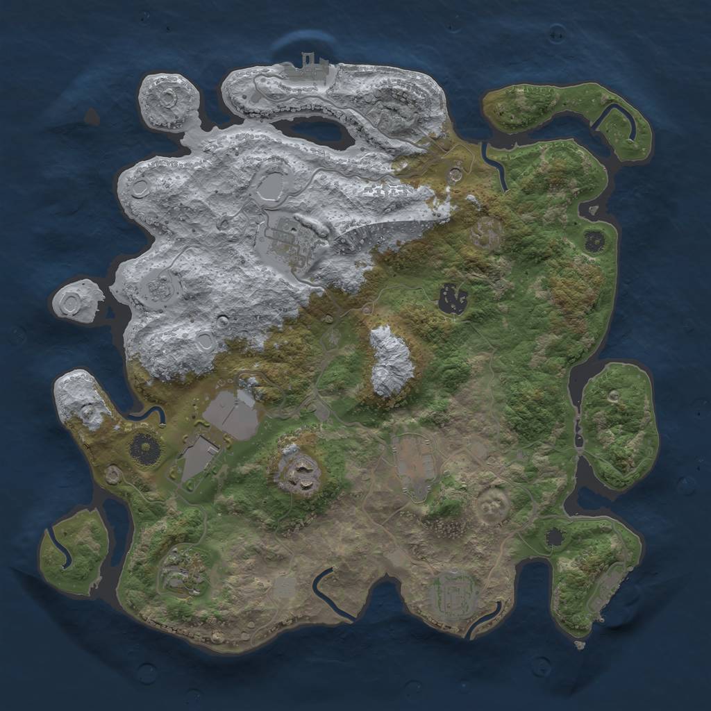 Rust Map: Procedural Map, Size: 3500, Seed: 74155820, 16 Monuments