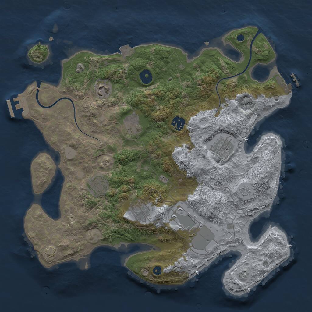 Rust Map: Procedural Map, Size: 3500, Seed: 1207795904, 12 Monuments