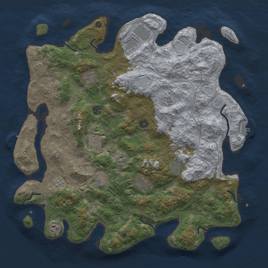 Rust Map: Procedural Map, Size: 4500, Seed: 1827189184, 19 Monuments