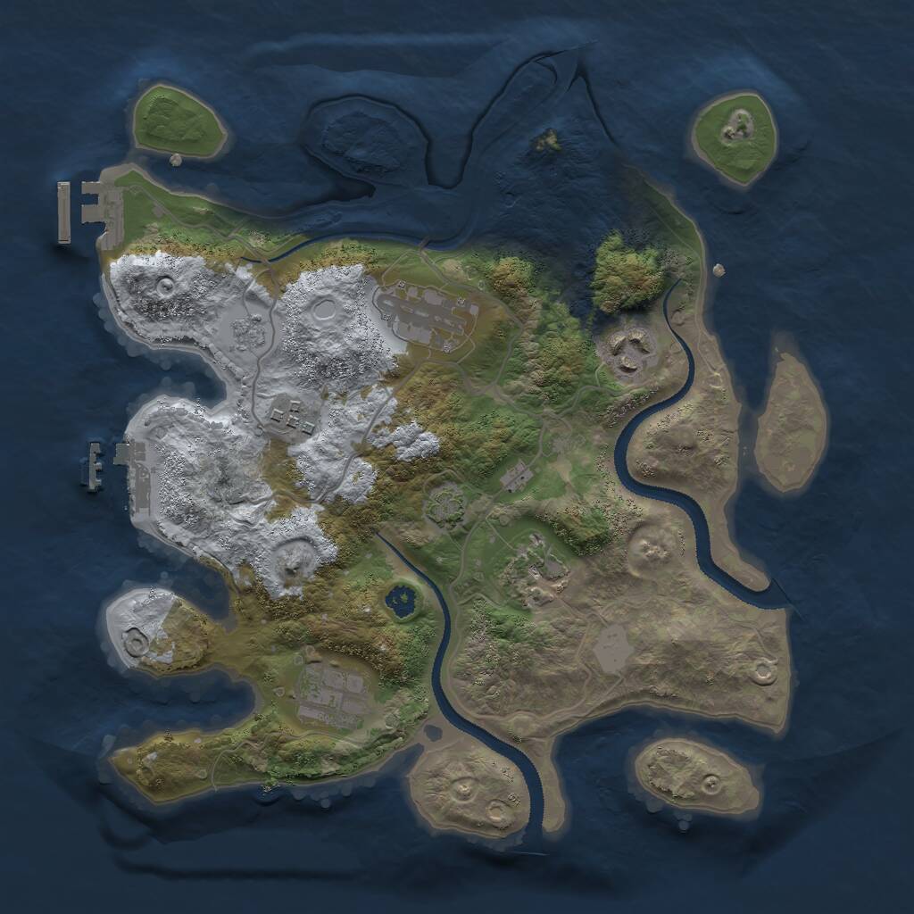 Rust Map: Procedural Map, Size: 3000, Seed: 34323, 10 Monuments
