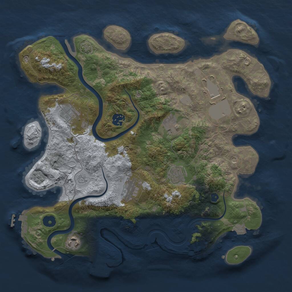 Rust Map: Procedural Map, Size: 3500, Seed: 74503850, 14 Monuments