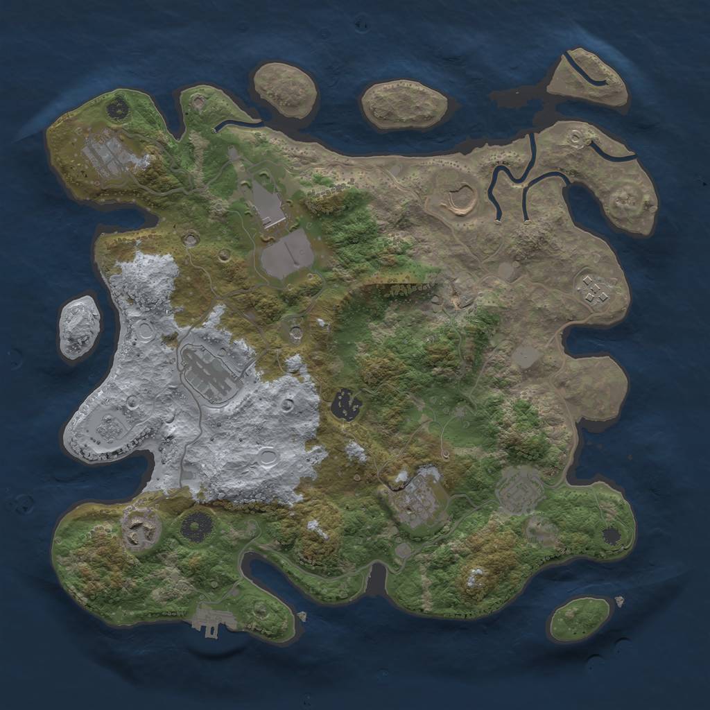 Rust Map: Procedural Map, Size: 3500, Seed: 74503850, 17 Monuments
