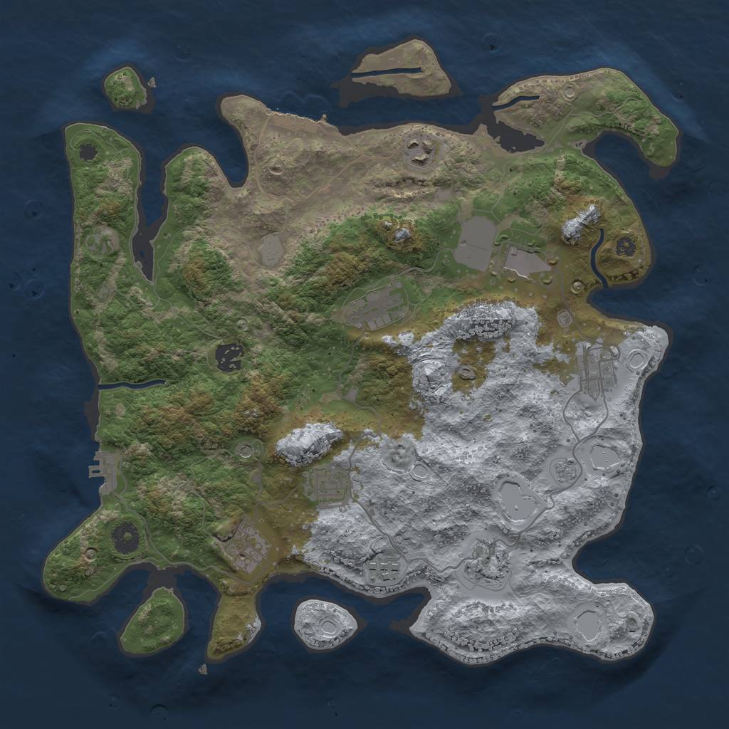 Rust Map: Procedural Map, Size: 3700, Seed: 740854379, 18 Monuments