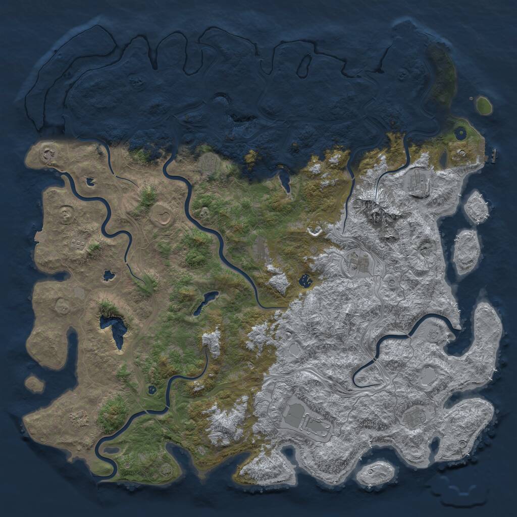 Rust Map: Procedural Map, Size: 6000, Seed: 36643728, 17 Monuments