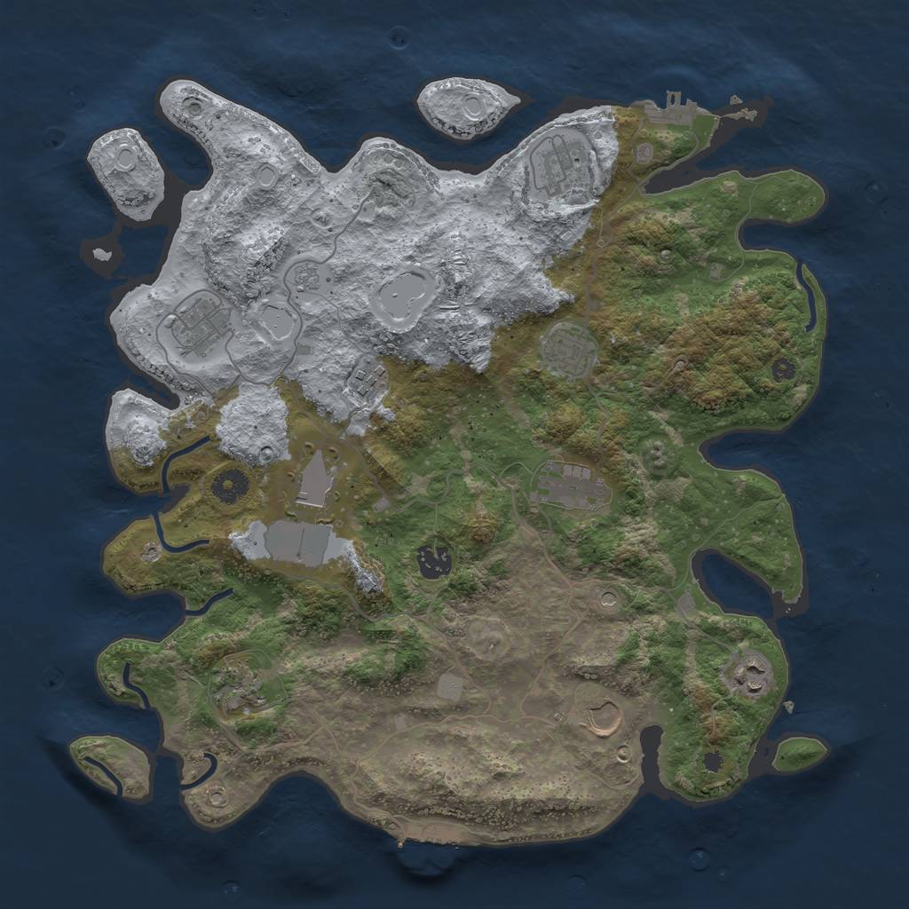 Rust Map: Procedural Map, Size: 3850, Seed: 1139253832, 19 Monuments