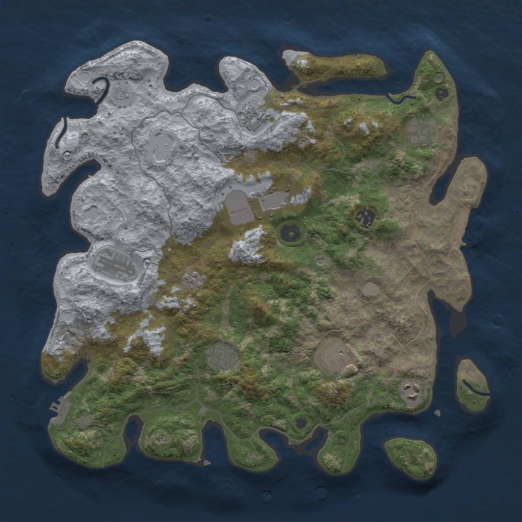 Rust Map: Procedural Map, Size: 4000, Seed: 121314, 18 Monuments