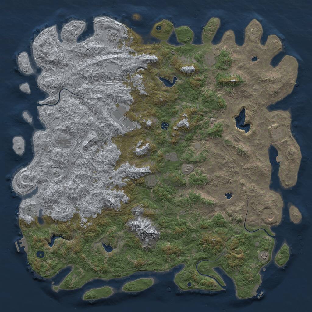 Rust Map: Procedural Map, Size: 6000, Seed: 612063576, 17 Monuments