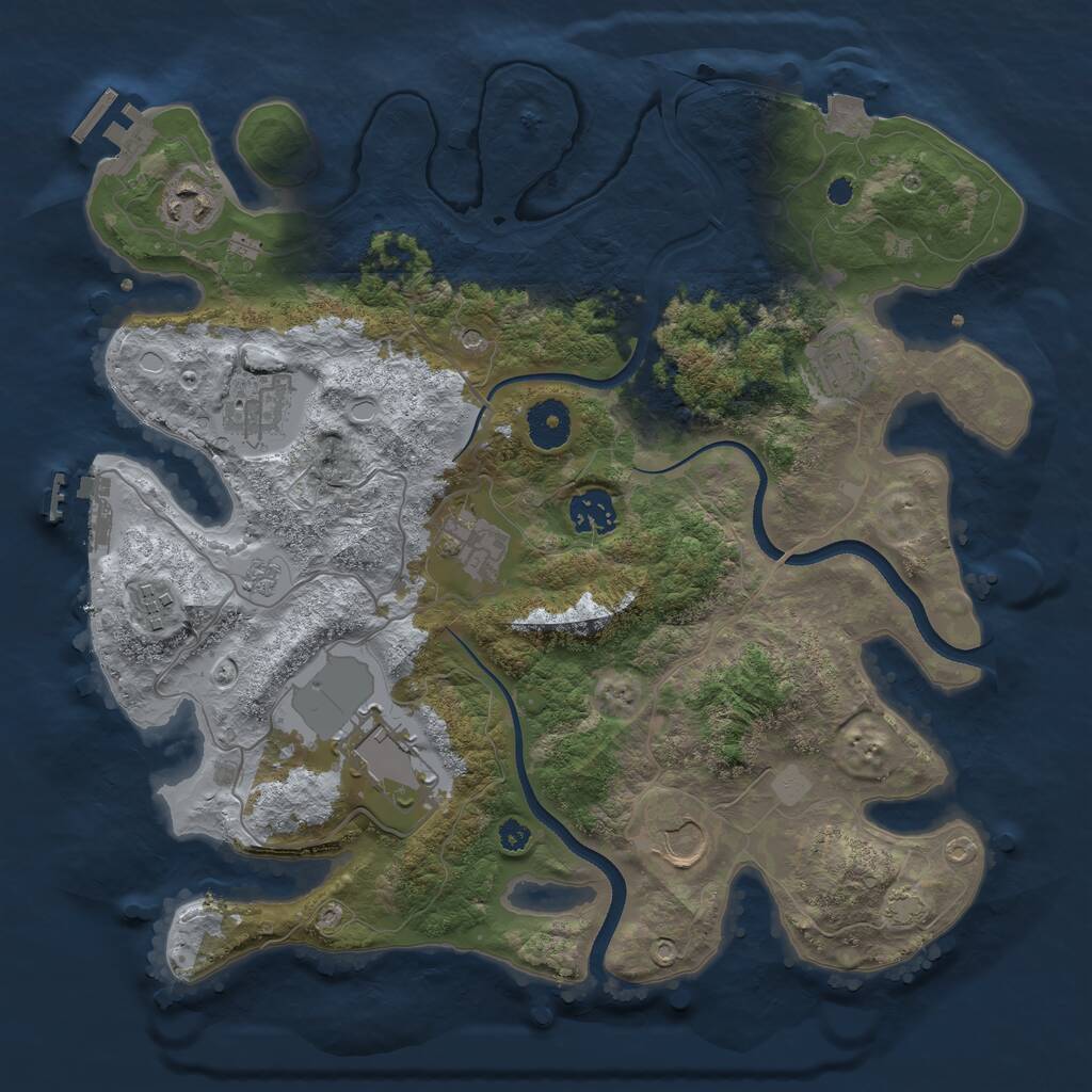 Rust Map: Procedural Map, Size: 3500, Seed: 32100, 14 Monuments