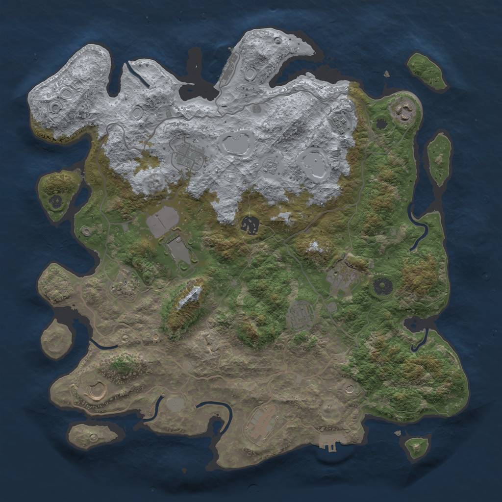 Rust Map: Procedural Map, Size: 4000, Seed: 1343822403, 19 Monuments