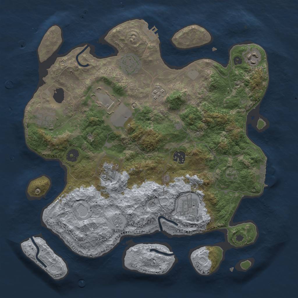 Rust Map: Procedural Map, Size: 3500, Seed: 491780181, 17 Monuments