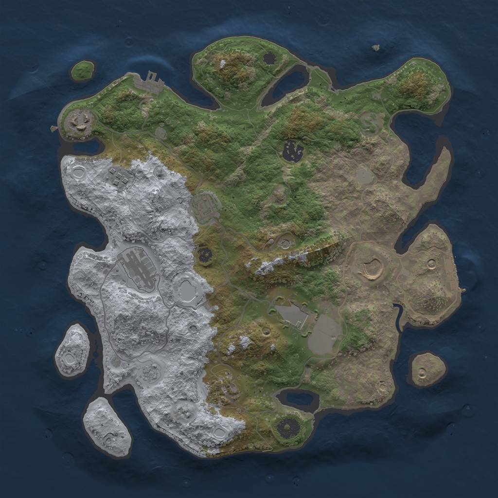 Rust Map: Procedural Map, Size: 3500, Seed: 436775400, 17 Monuments