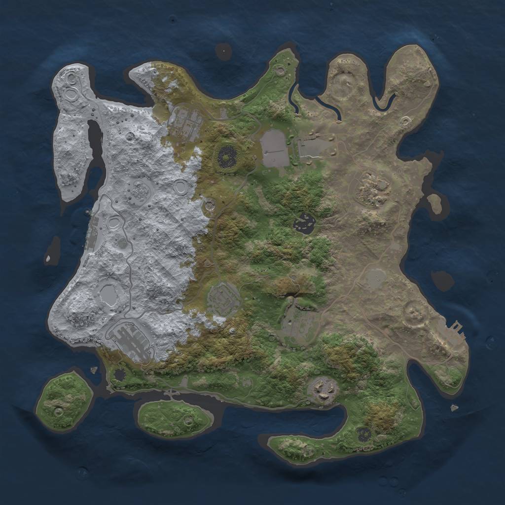 Rust Map: Procedural Map, Size: 3500, Seed: 2142306329, 17 Monuments