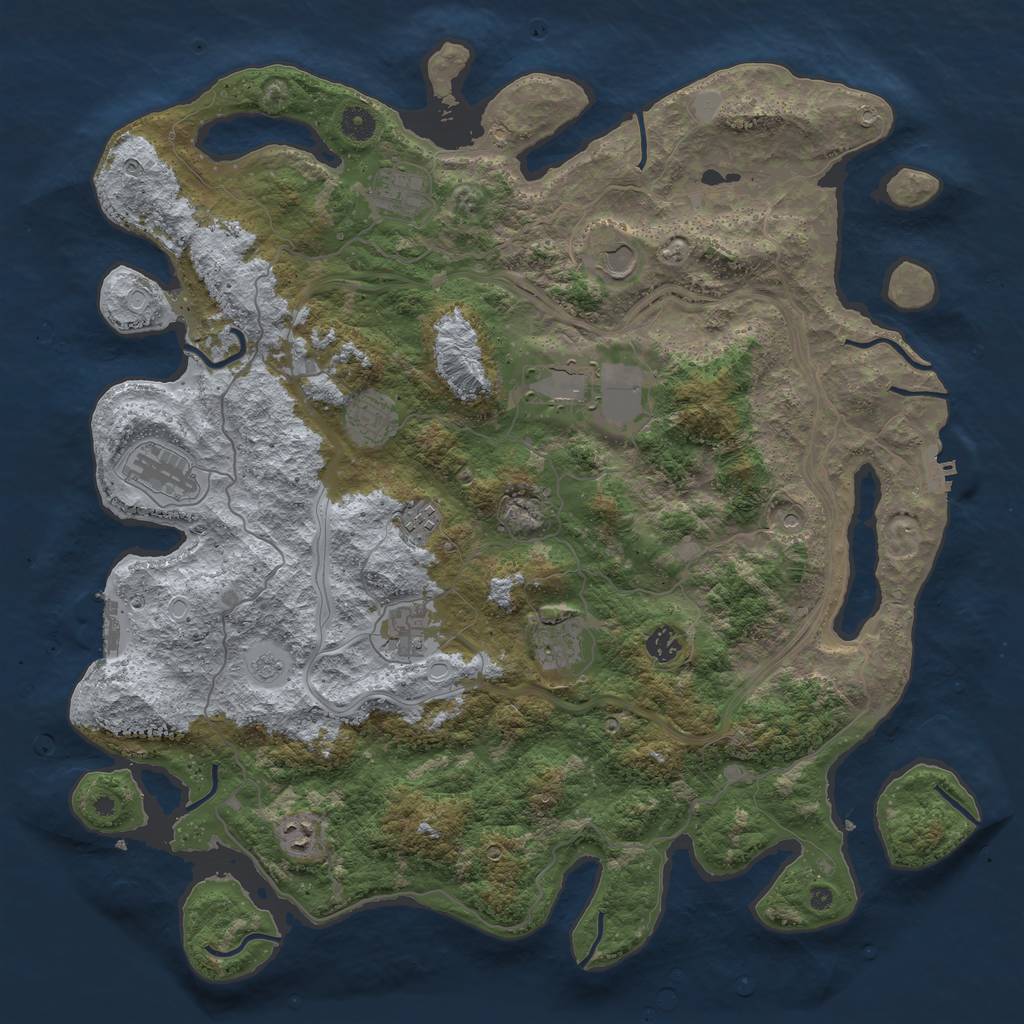 Rust Map: Procedural Map, Size: 4500, Seed: 1055098599, 19 Monuments