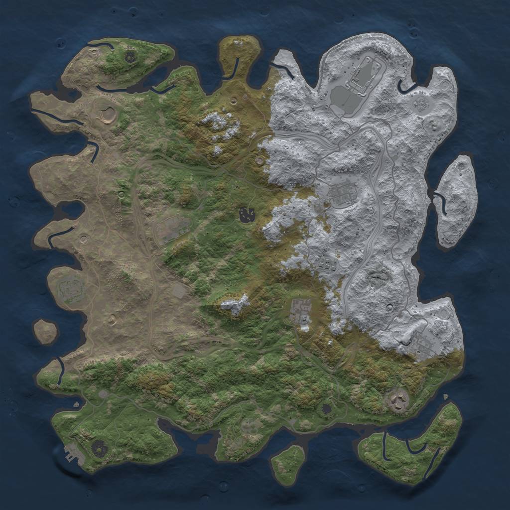 Rust Map: Procedural Map, Size: 4500, Seed: 83290130, 18 Monuments