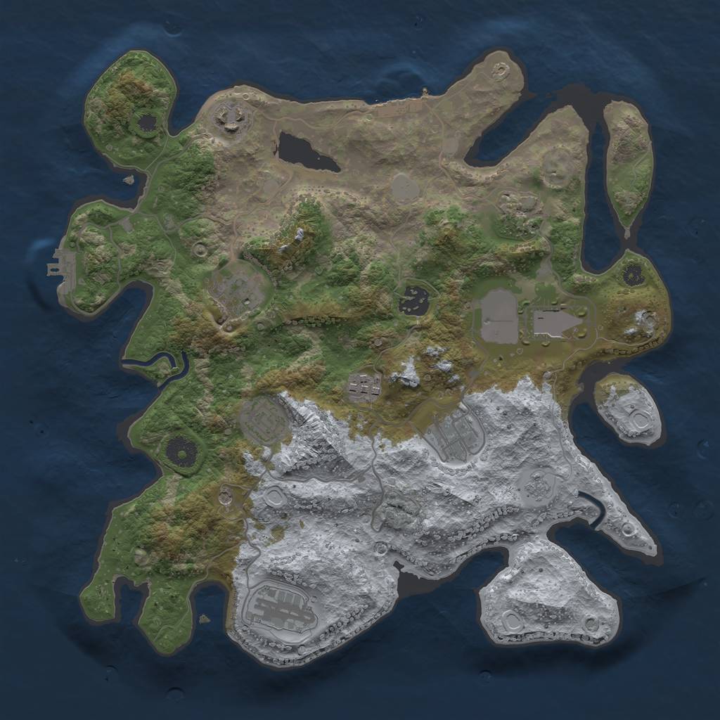 Rust Map: Procedural Map, Size: 3500, Seed: 909955429, 18 Monuments
