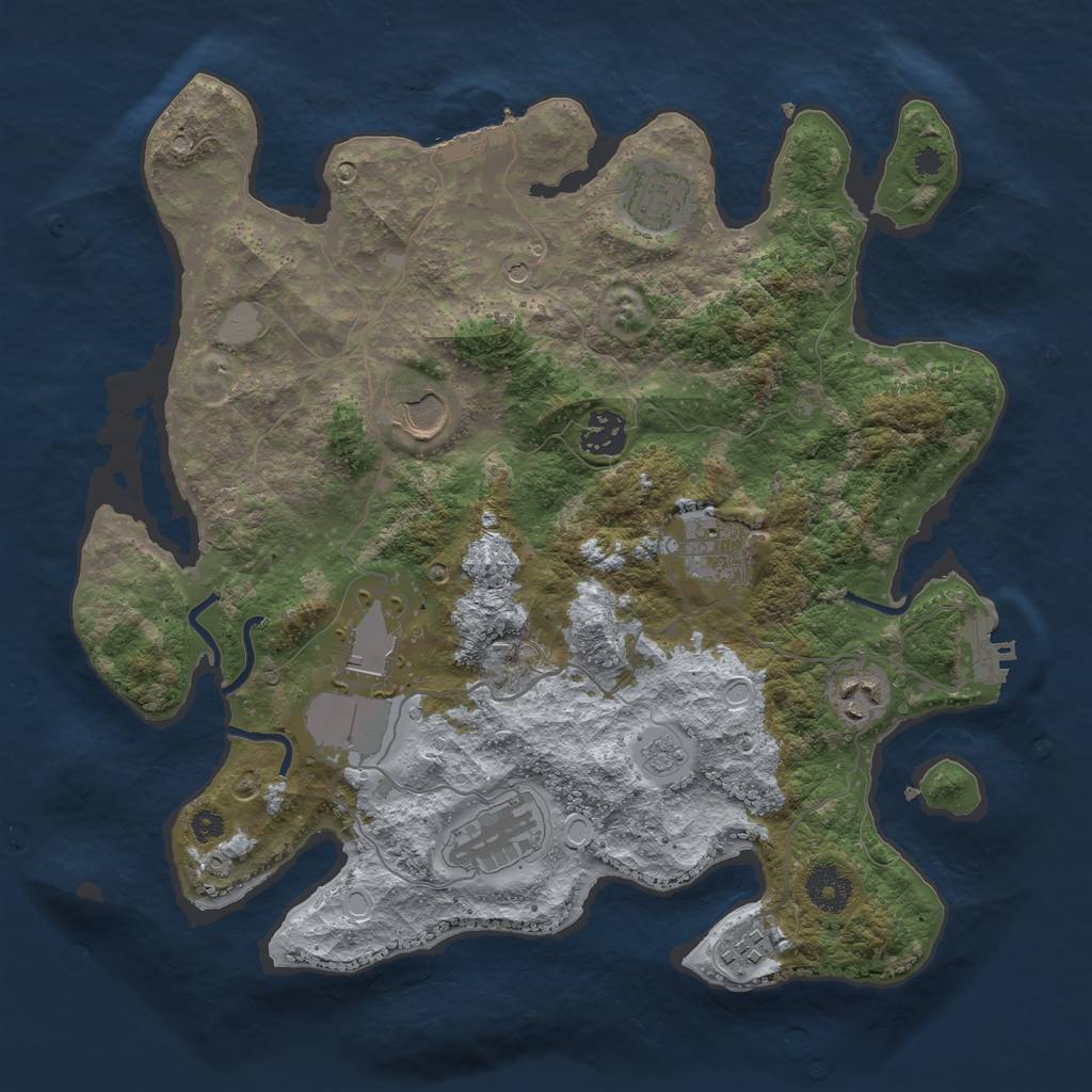 Rust Map: Procedural Map, Size: 3500, Seed: 2666390, 17 Monuments
