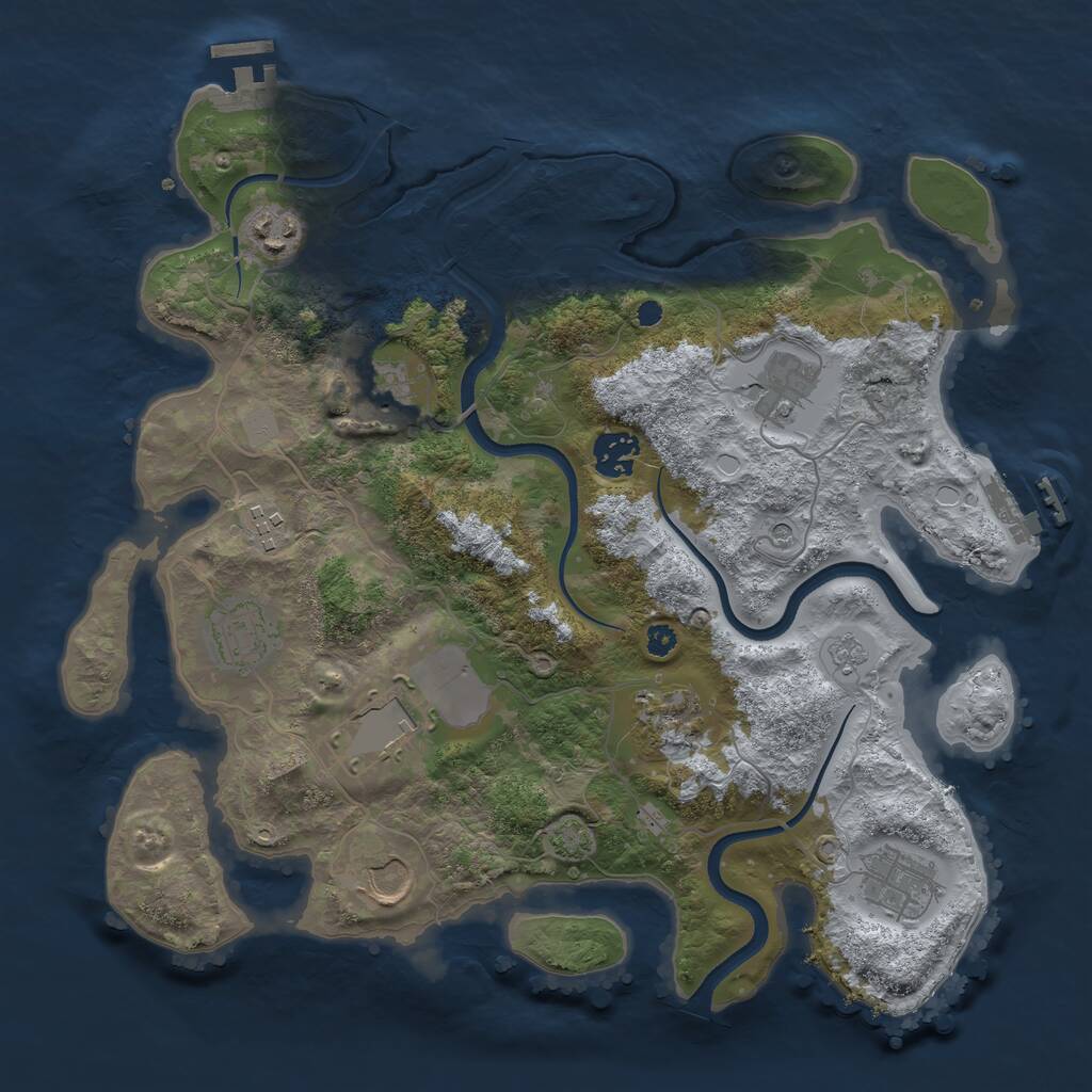 Rust Map: Procedural Map, Size: 3500, Seed: 83131473, 16 Monuments