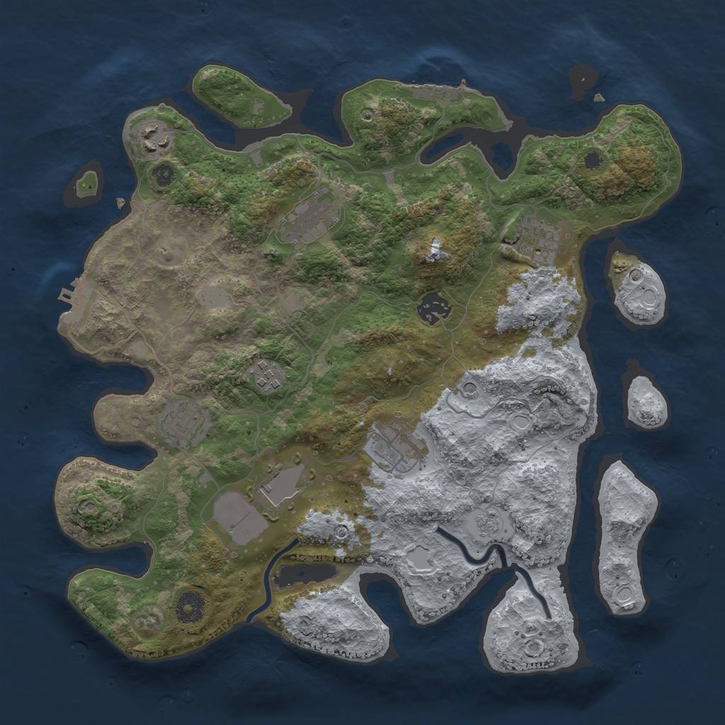 Rust Map: Procedural Map, Size: 3500, Seed: 1365922823, 17 Monuments