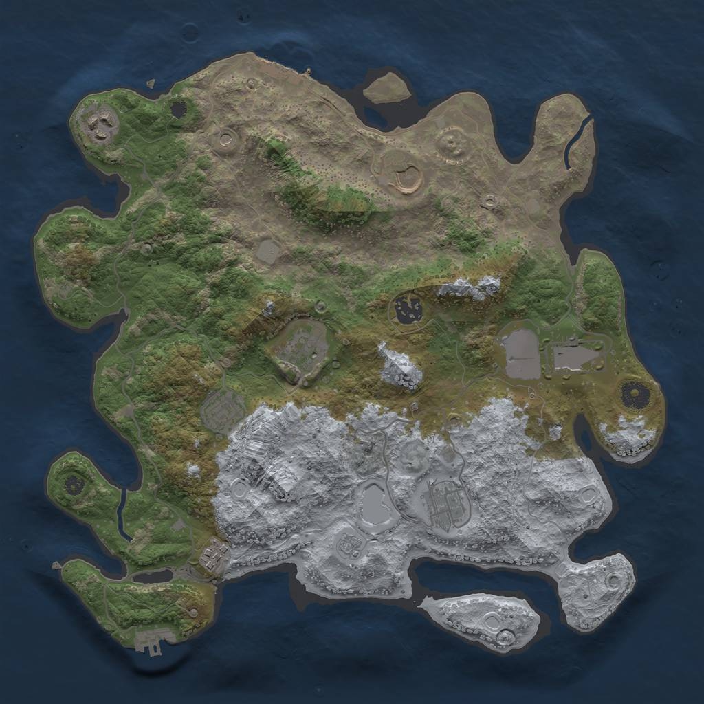 Rust Map: Procedural Map, Size: 3700, Seed: 1343198739, 17 Monuments