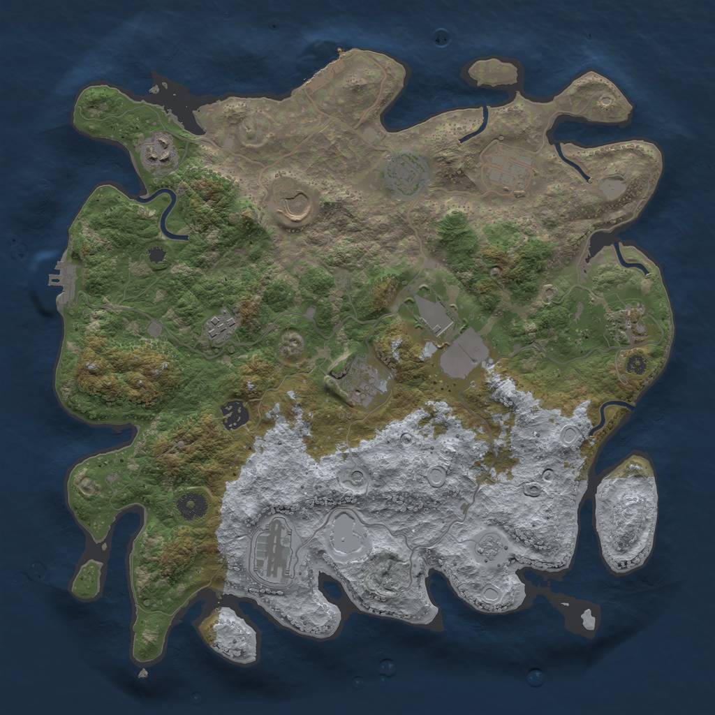 Rust Map: Procedural Map, Size: 3750, Seed: 987654321, 19 Monuments