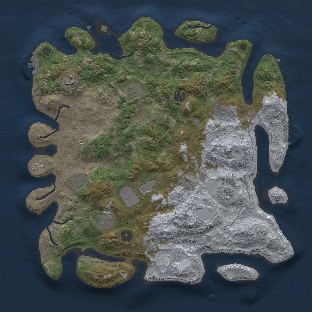 Rust Map: Procedural Map, Size: 4000, Seed: 2130598635, 18 Monuments