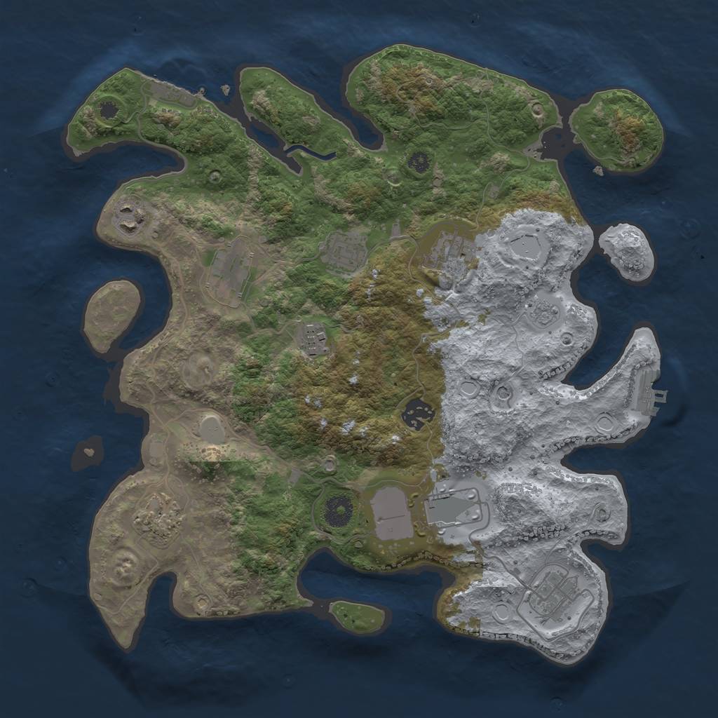 Rust Map: Procedural Map, Size: 3500, Seed: 472382345, 18 Monuments