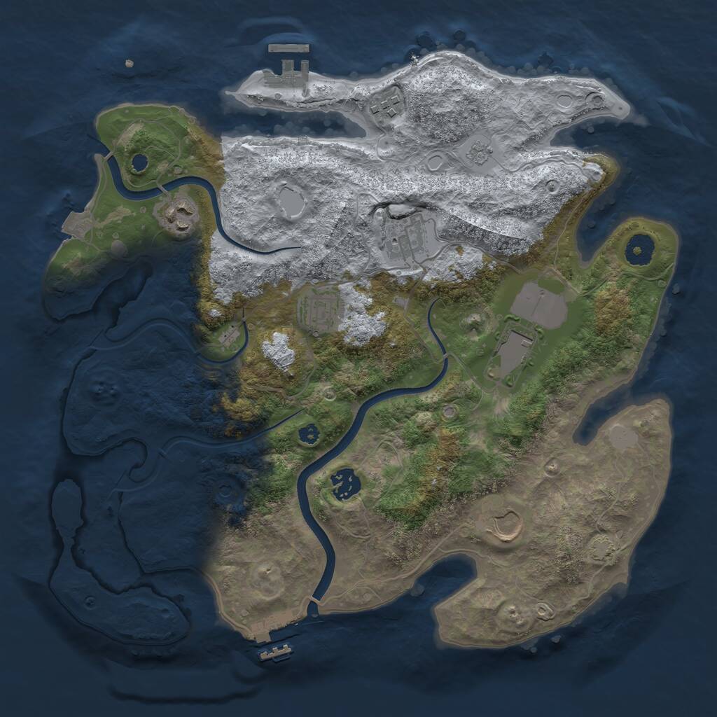 Rust Map: Procedural Map, Size: 3550, Seed: 344225, 13 Monuments