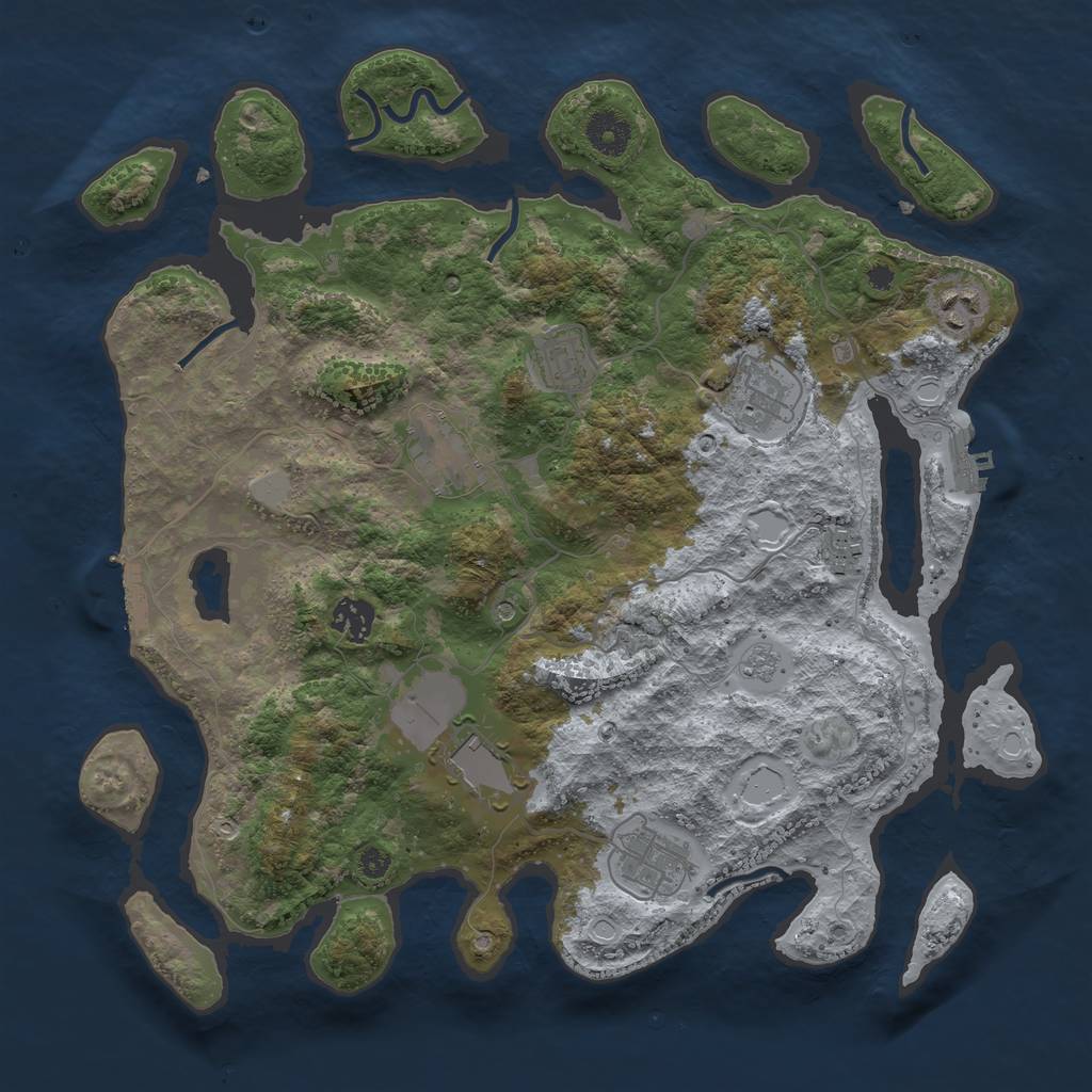 Rust Map: Procedural Map, Size: 3700, Seed: 1953545461, 17 Monuments
