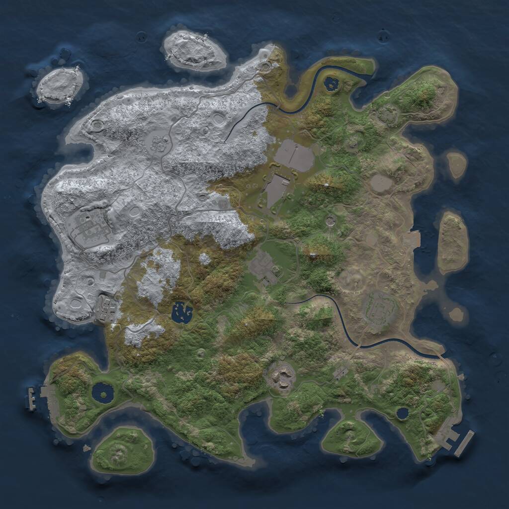 Rust Map: Procedural Map, Size: 3500, Seed: 1044964663, 13 Monuments