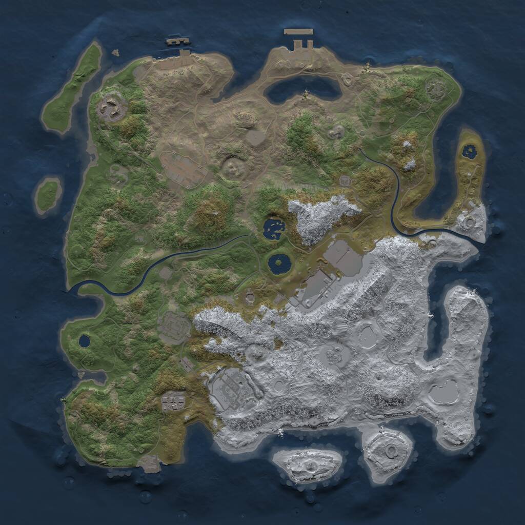 Rust Map: Procedural Map, Size: 3650, Seed: 969362788, 13 Monuments