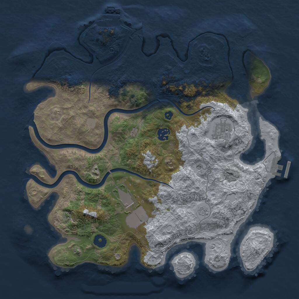 Rust Map: Procedural Map, Size: 3500, Seed: 54186081, 9 Monuments