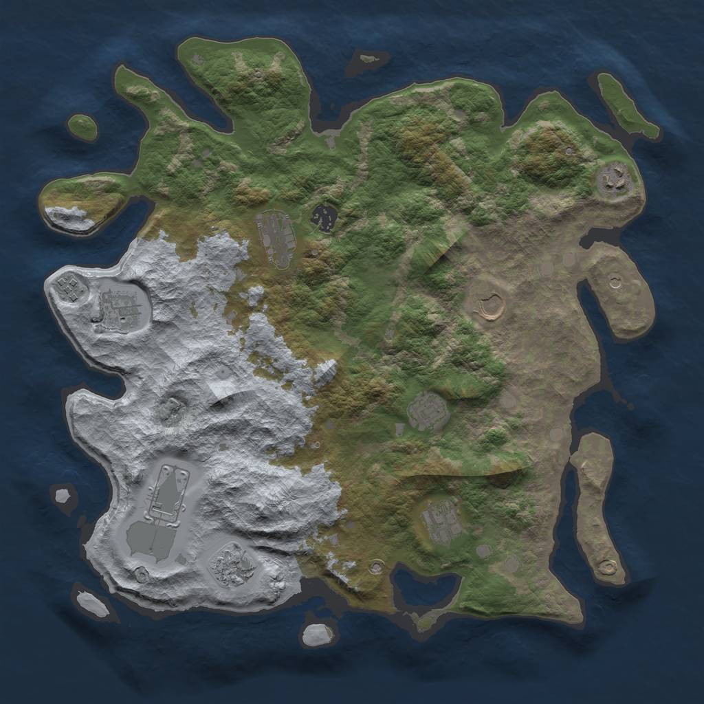 Rust Map: Barren, Size: 4000, Seed: 2111671731, 13 Monuments