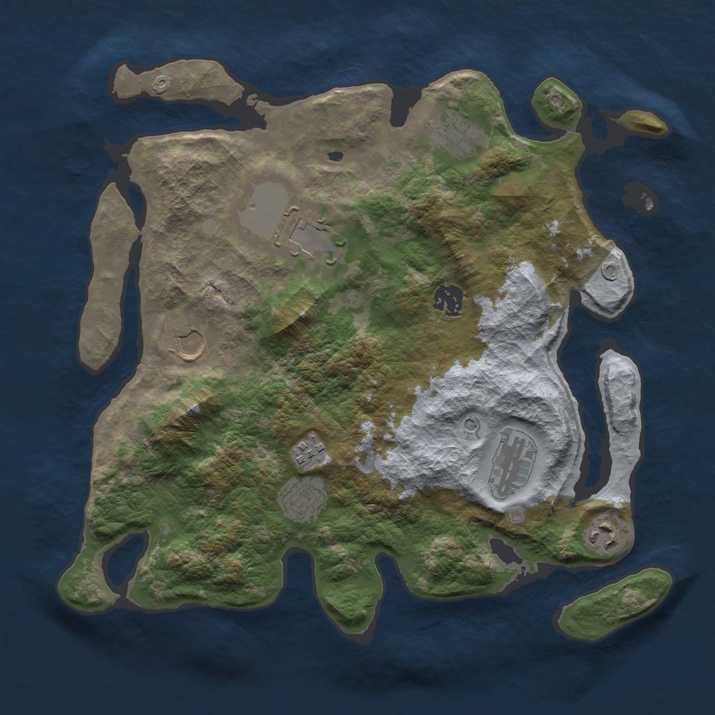 Rust Map: Barren, Size: 3500, Seed: 906551470, 11 Monuments